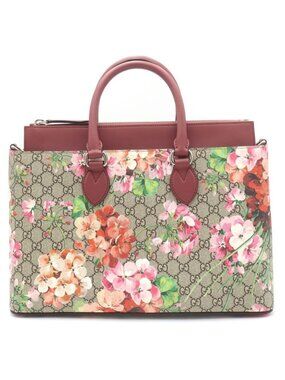 Gucci GG Blooms 2-Way Shoulder Bag Beige Pink Leather Silver